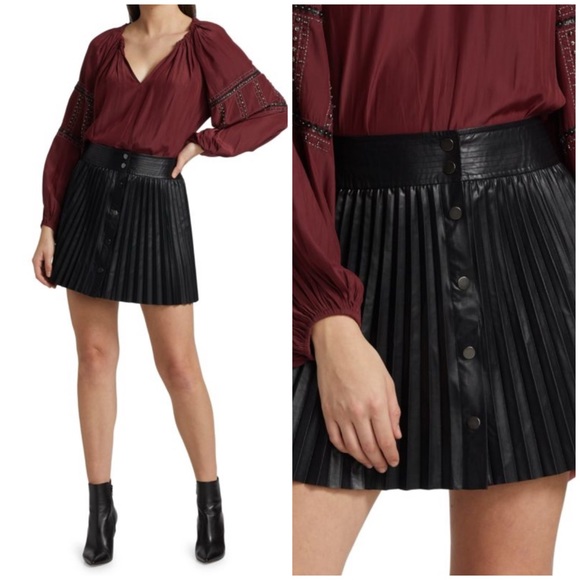 Ramy Brook Anya Mini Vegan Leather Skirt in Black Size 4 - Picture 4 of 15